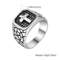 Trendy Stainless Steel Cross Rings For Men Silver Color Crack Zircon Rings Cross Signet Chunky Dainty Jewelry For Man