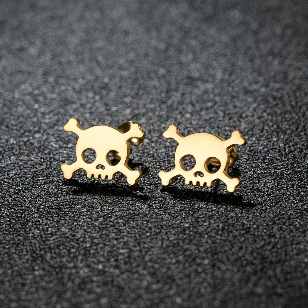 Hollow Mini Skull Stud Earrings for Men — Stainless Steel
