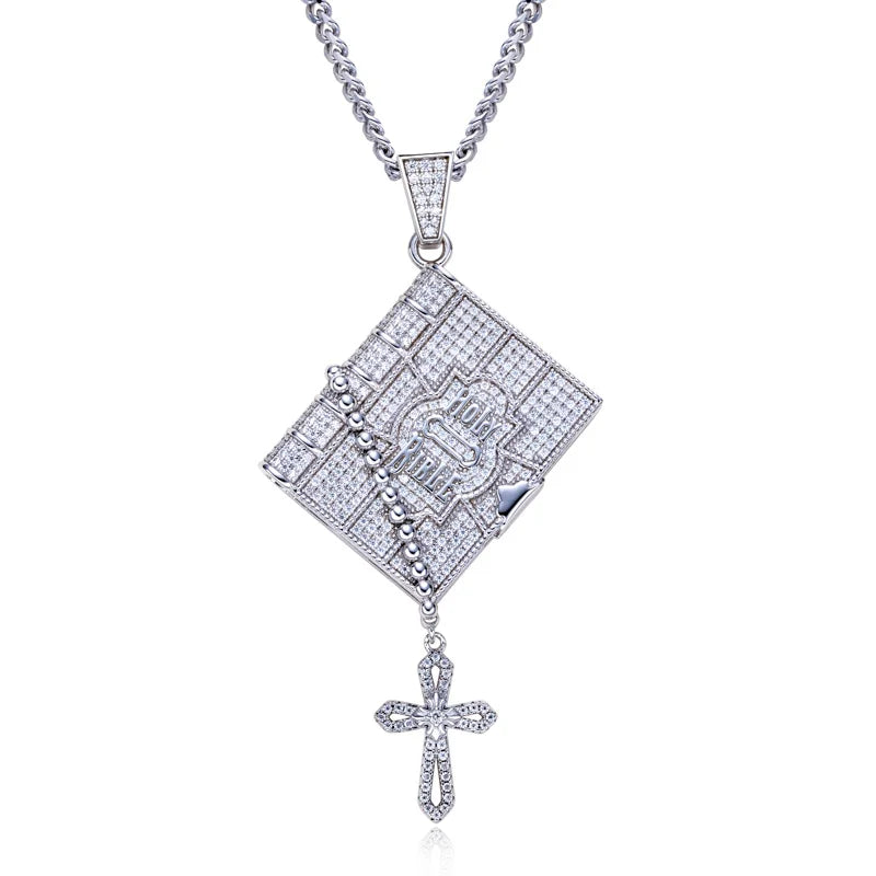 Iced Out Bible Cross Pendant — 925 Silver
