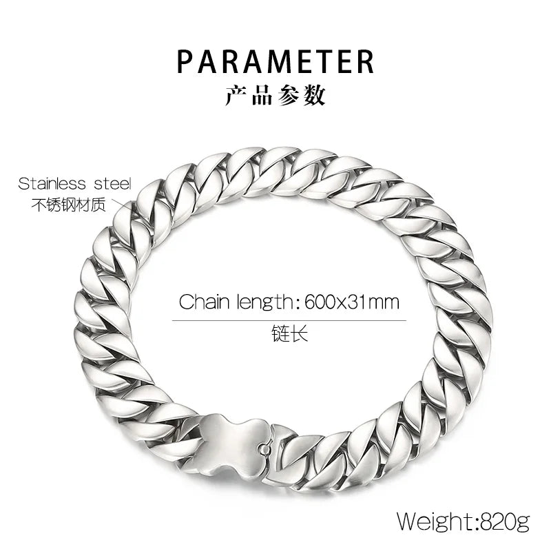 24/31MM Larger Cuban Chain Dog Bone Charm Necklace for Men Women Stainless Steel 316L Heavy Choker Punk Trendy Jewelry Cool Gift
