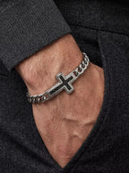 Cross Cuban Link Bracelet for Men Adjustable Stainless Steel Hip Hop Punk Religious Faith Jewelry Gift for Daily Wear
