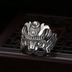 Gothic Samurai Cat Open Ring, Silver-Tone — Zinc Alloy