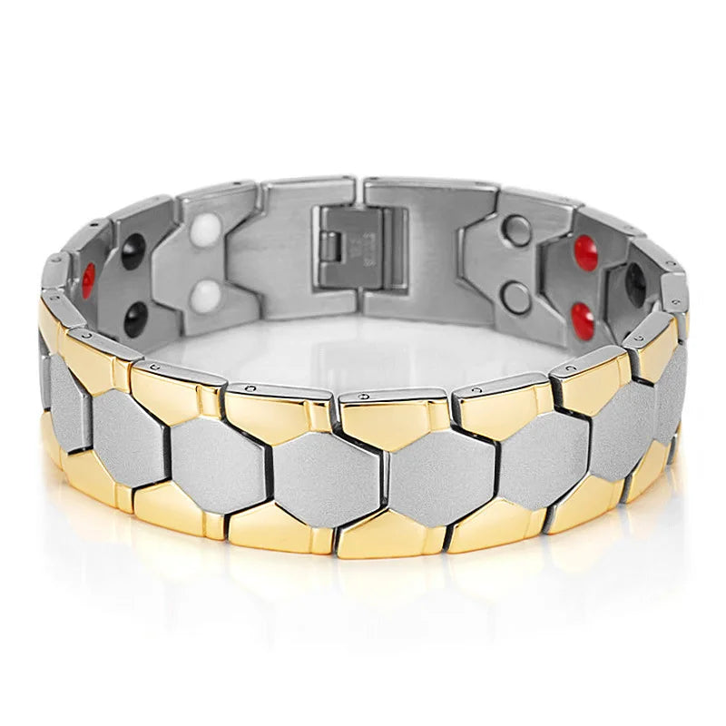 16MM Gold Color Stainless Steel Men's Magnetic Therapy Bracelets For Arthritis Pain Relief and Carpal Tunnel Bracelet