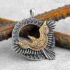 Nordic Odin Crow Skull Pendant Necklace Gothic Stainless Steel Raven Skull Compass Rune Necklace for Men Punk Jewelry