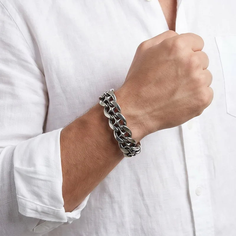 Kalen Heavy Hollow Star Cuban Chain Bracelet for Men 19mm Stainless Steel Wide Jewelry Thick Wristband Punk Fashion