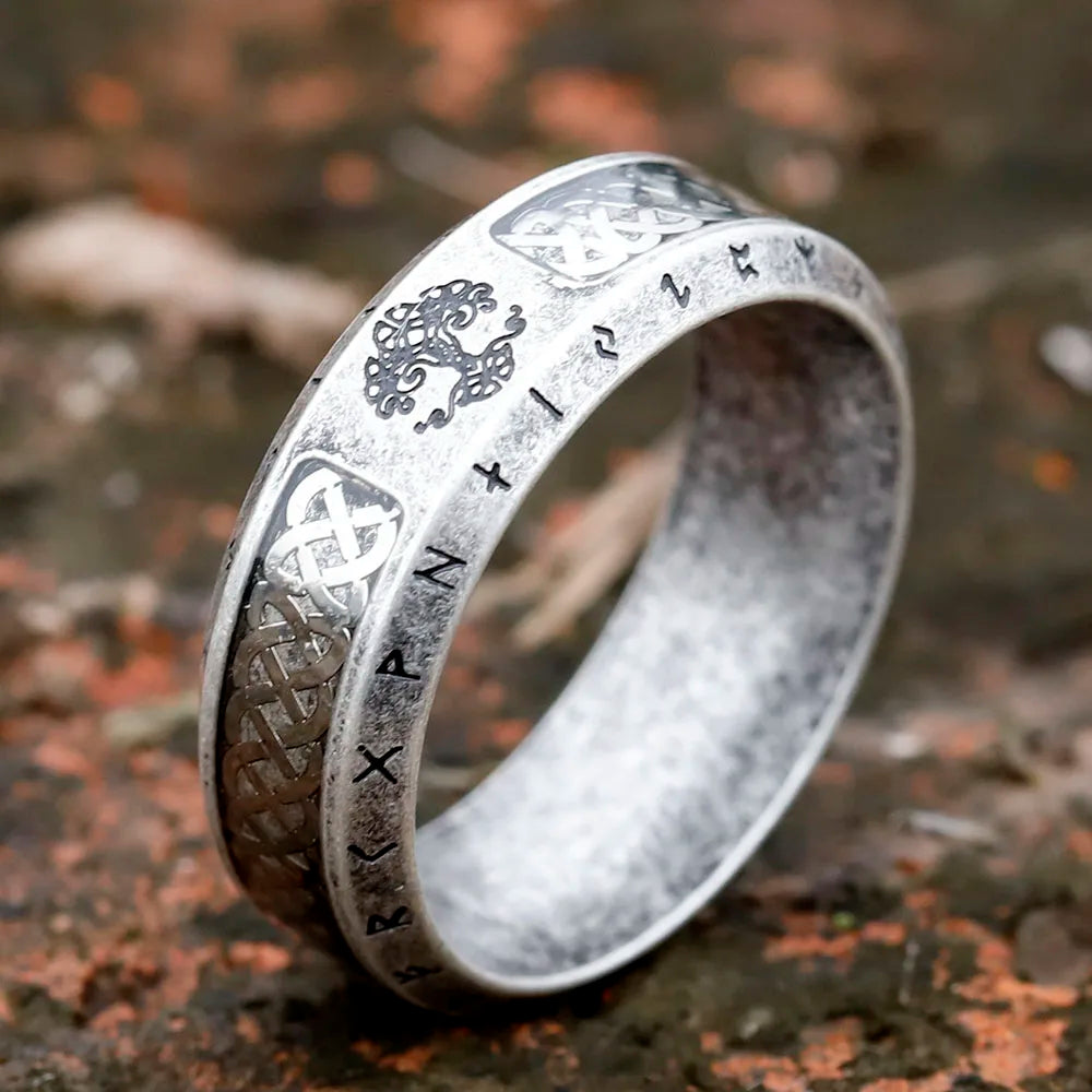 2023 new Special Design Stainless Steel Viking Ring Runes Tree of Life Ring For Men Vintage Celtic Knot Rune Vintage Jewelry
