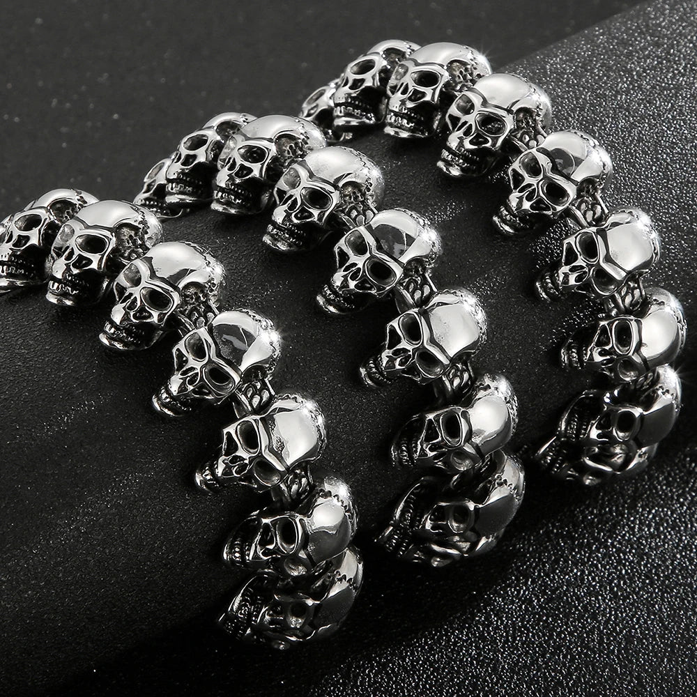 Punk Rock Skull Head Link Chain Necklace for Men Heavy Stainless Steel Men's Necklaces Choker Gothic Jewelry Items