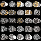 Viking Stainless Steel Ring Anchor Compass Tree of Life Nordic Viking Rune Wolf Men and Women Ring Jewelry for Boyfriend as Gift