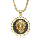 Punk Big Round Lion Head Pendant Male Gold Color Stainless Steel CZ Animal Necklaces For Men Fashion Party Jewelry Gift 2025