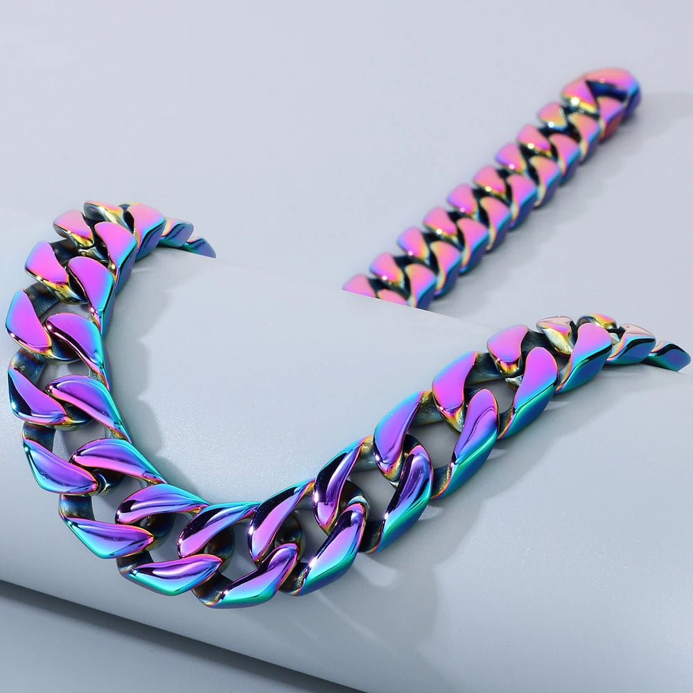60CM 15MM Width Curb Cuban Link Chain Necklace for Man 316L Stainless Steel On Neck Chains Jewelry Men's Necklaces