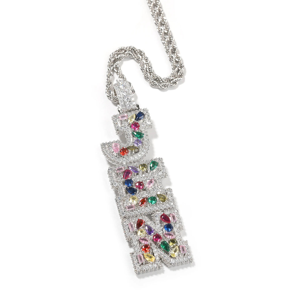 THE BLING KING Custom Vertical Initial Letter Pendant Mixed Inlay Different Shape Cubic Zircon NamePlate Necklace