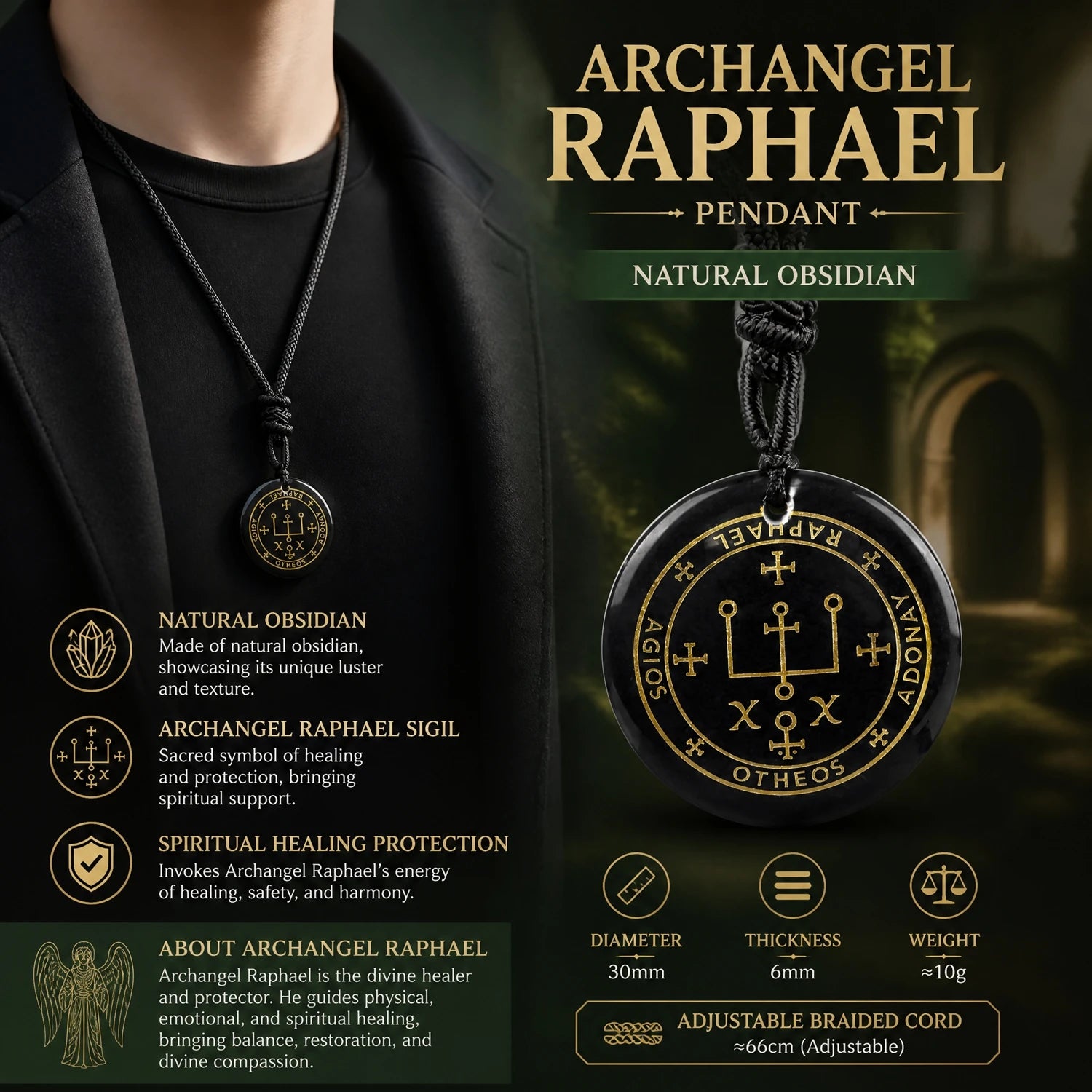 Archangel Black Pendant Necklace