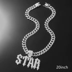 Iced Out Star Pendant Necklace with Cuban Chain