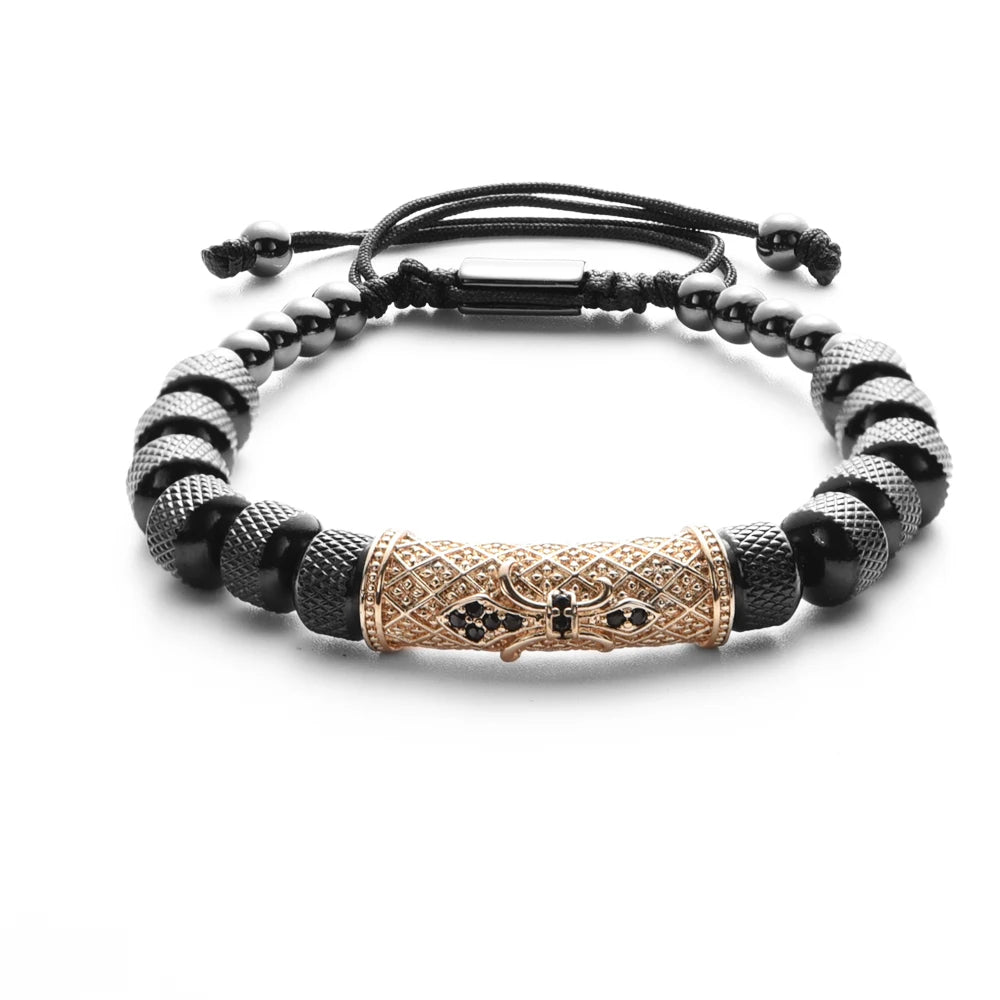 Flower Cross Roman Numeral Bracelet for Men — Stainless Steel
