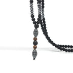 Black Obsidian Round Beads Hematite Old Man Head Pendant Y Necklace Men's Jewelry
