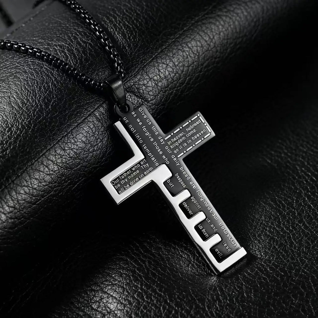 HNSP Stainless Steel Splice Bible Cross Pendant Necklace For Men Religion Christian Jewelry Accessories