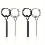 Square Strip Pendant Hoop Earrings Black Y2K — Stainless Steel