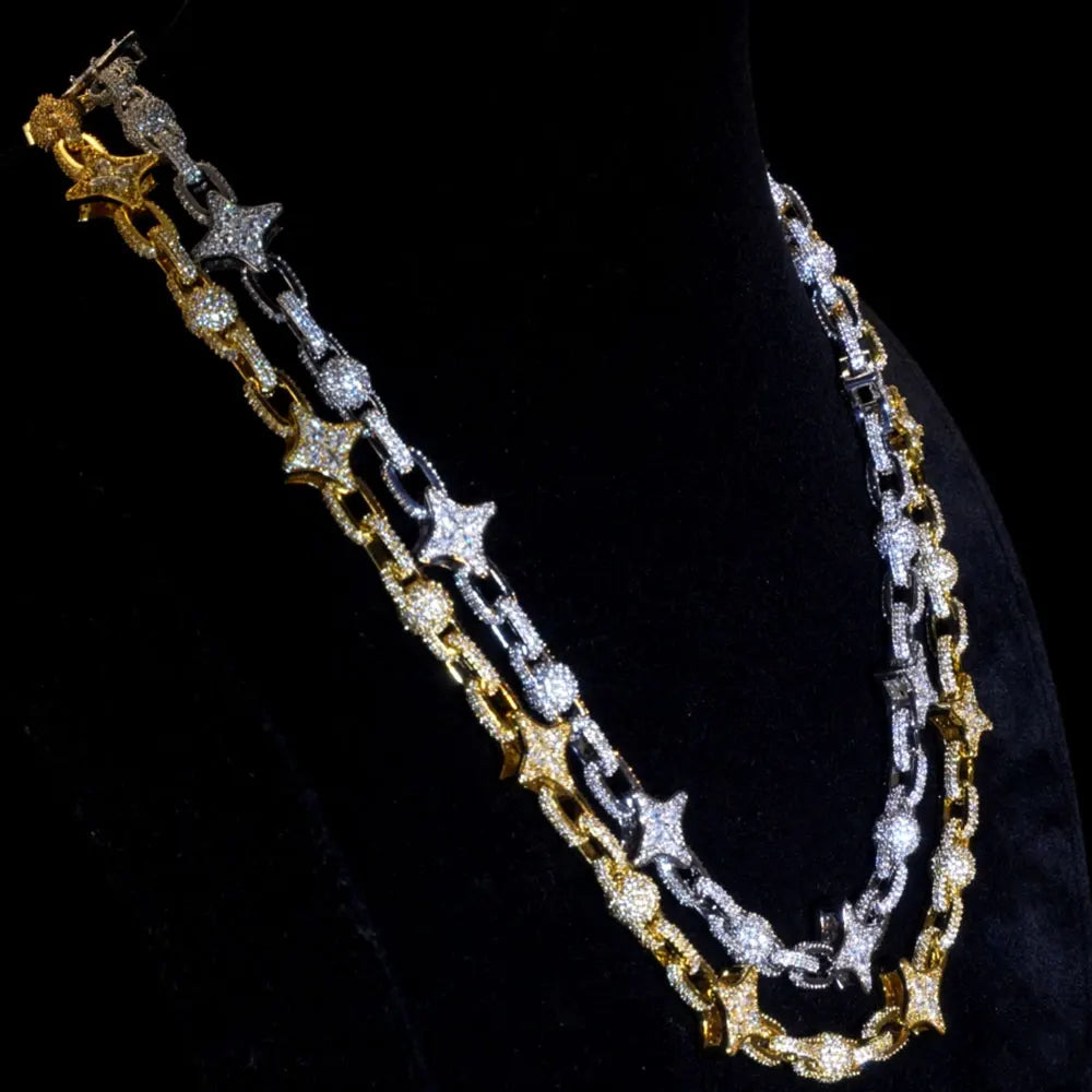 Iced Out Star Chain Necklace CZ Oval Link