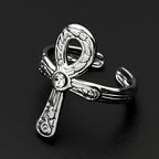 Egyptian Ankh Cross Key Of Life Adjustable Open Rings for Women Men Stainless Steel Rune Finger Ring Rhinestone Amulet