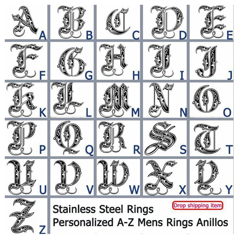 Personalised Initial Engrave A to Z Alphabet Stainless Steel Signet Blank Plain Ring Band High Polished Gold Color Tone