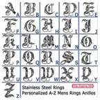 Personalised Initial Engrave A to Z Alphabet Stainless Steel Signet Blank Plain Ring Band High Polished Gold Color Tone