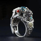 Divine Beast Coin Ring — Ethnic Buddhist Bead Ring for Men
