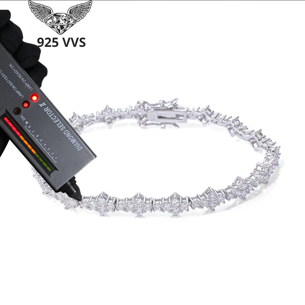 925 VVS Moissanite Star Chain Bracelet Hip Hop Jewelry Bling Iced Out Tennis Cross Bracelet Sterling Silver with GRA 7/8inch
