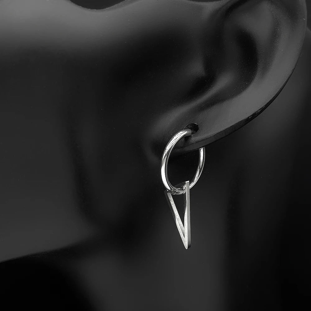 Stainless Steel Triangle Geometry Hoop Earrings For Men Women Gothic Pop Silver Color Hip hop Drop Earring Punk Party Jewelry