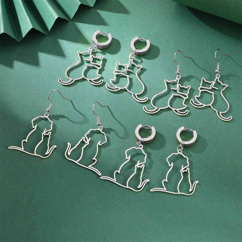 My Shape Hugging Puppy Kitten Necklace for Women Stainless Steel Pendant Chain Animal Cat Dog Jewelry Pets Lovers Gifts