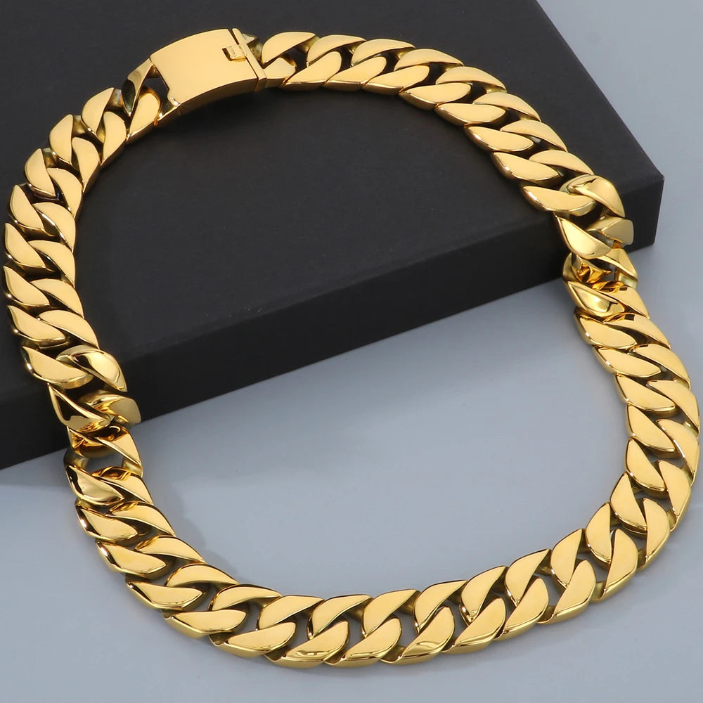Men's 72CM Long 24MM Wide Curb Cuban Link Chain Necklaces Heavy Stainless Steel On Neck Chains for Man Party Jewelry