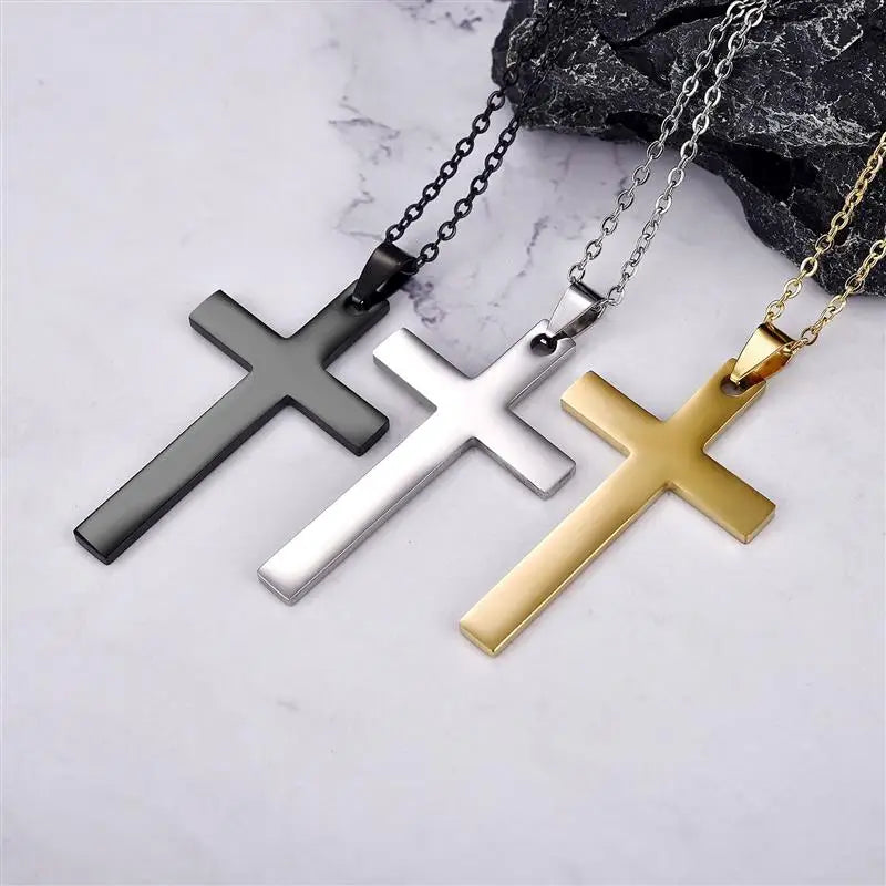 2022 Fashion Stainless Steel Necklace For Men Women Black Gold Color Silver Color Cross Pendant Chain Necklace Jewelry