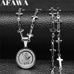 Saint Expeditus Archangel Gabriel Stainless Steel Crystal Michael Cross Chain Necklace Holy Sacred Heart of Jesus