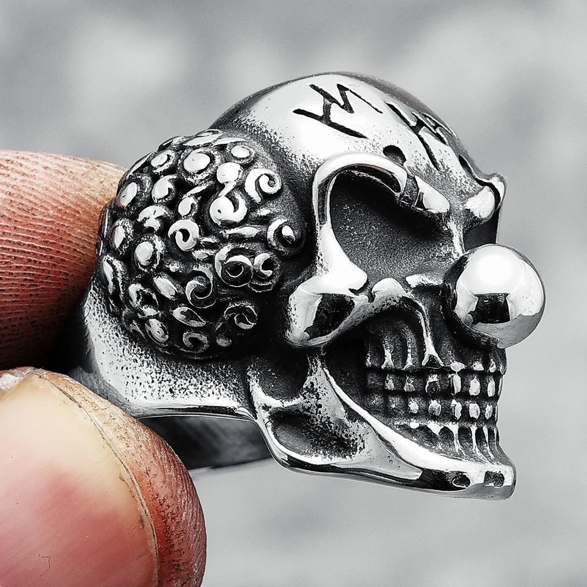 Joker Skull Punk Gothic Stainless Steel Mens Clown Rings Trendy Unique Stylish for Male Biker Jewelry Creativity Gift