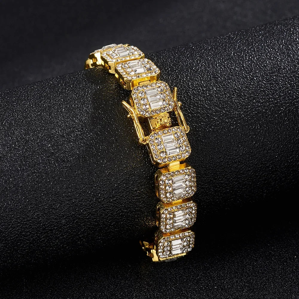 Iced Out Square Cluster Tennis Chain Bracelet 12mm — Two-Tone