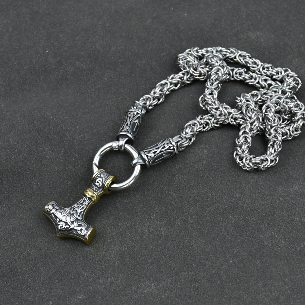 Viking amulet Jewelry Nordic viking rune with thor hammer pendant necklace with stainless steel -king chain