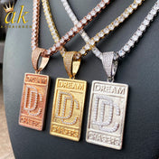 Iced Out Dog Tag Dream Catcher Pendant Necklace — Two-Tone