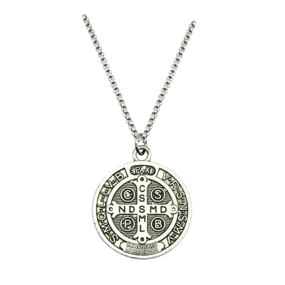 Saint Medal & Jesus Cross Pendant Necklace — Stainless Steel