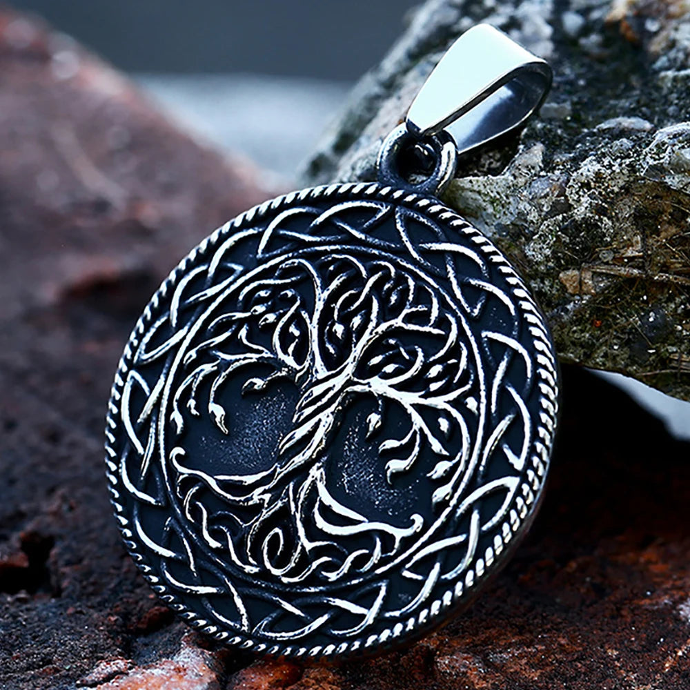 Vintage Classic Stainless Steel Viking Tree of Life Pendant Necklace For Men Fashion Nordic Vienna Yggdrasil Jewelry Wholesale