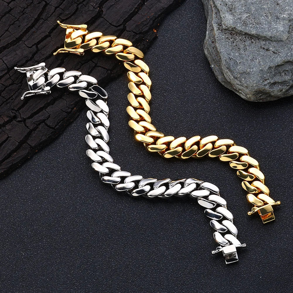 Gold Cuban Chain Necklace 15MM Smooth 18K
