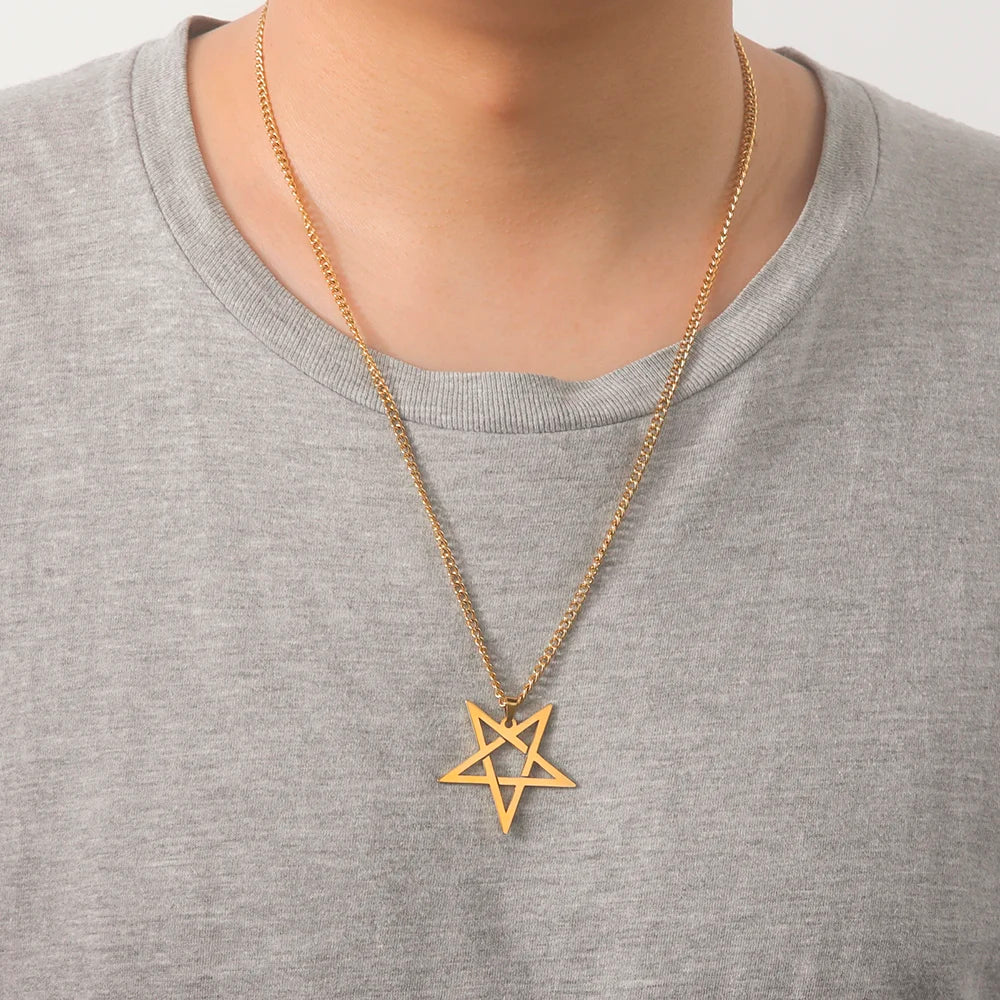 VASSAGO Stainless Steel Inverted Pentacle Necklace Gothic Pentagram Pendant Occult Amulet Witchcraft Satanic Jewelry