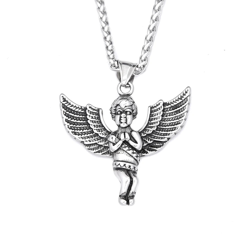 Angel Wings Steel Pendant Vintage Praying Hand