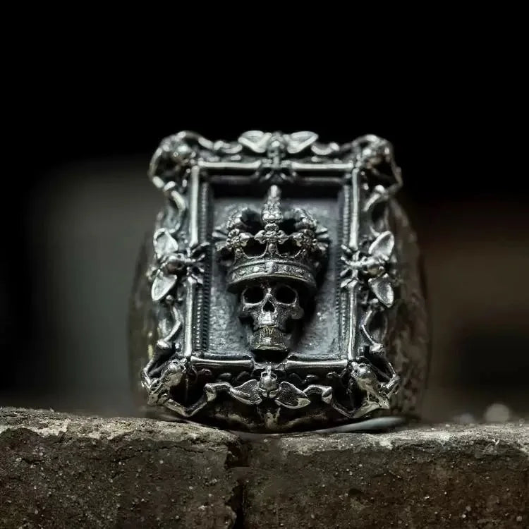 Retro Skeleton Punk Style Ring Men's Dark System Exaggerated Trend High-End Feeling Unique Square Alloy Ring for Men