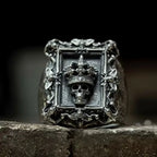 Retro Skeleton Punk Style Ring Men's Dark System Exaggerated Trend High-End Feeling Unique Square Alloy Ring for Men