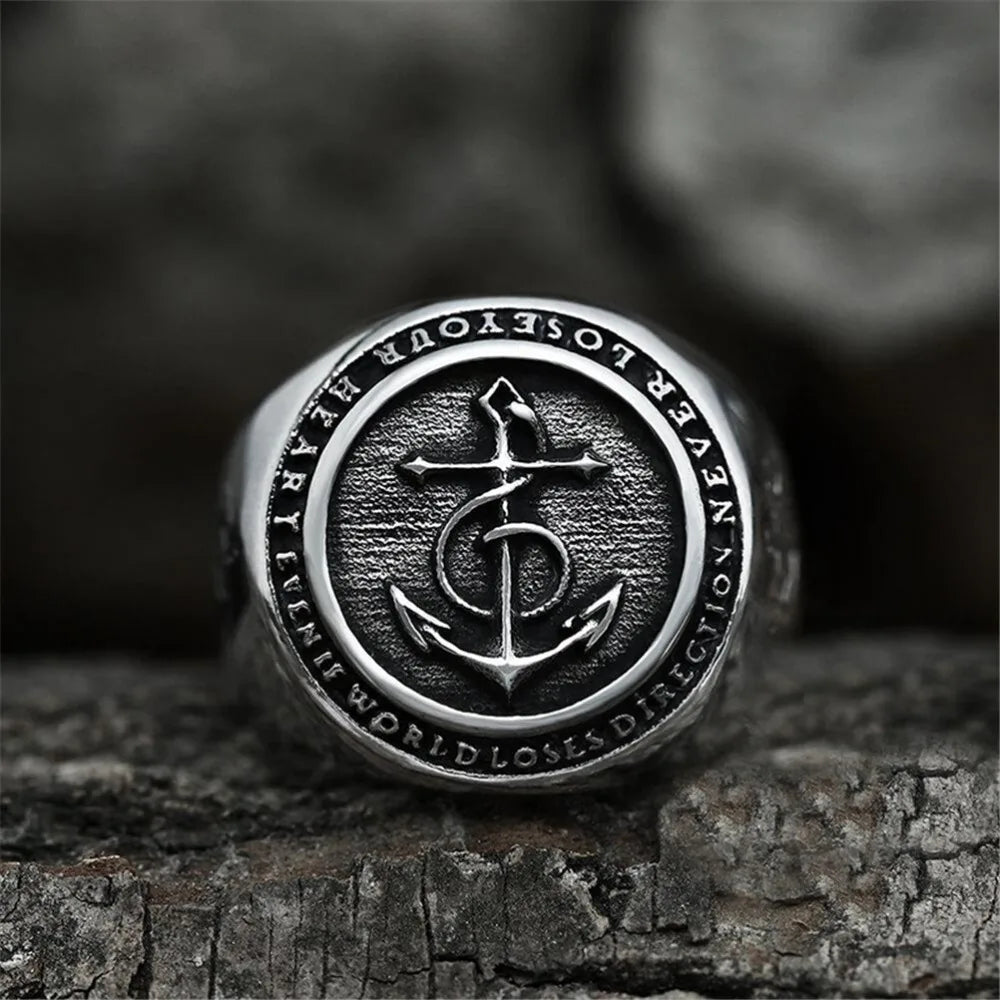 Hip Hop Trend Retro Simple Trend Punk Rock Viking Alloy Anchor Ring for Men Street Accessories