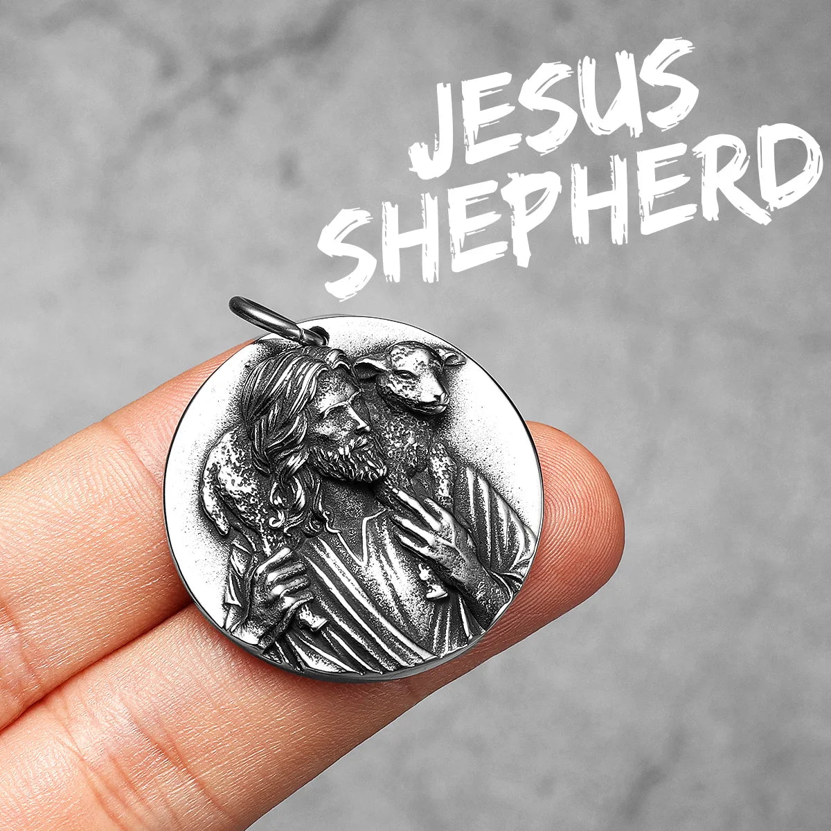 Jesus Shepherd Pendant — Stainless Steel