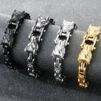 Double Wolf Head Link Chain Bracelet for Man 316L Stainless Steel Biker Charm Bracelets Vintage Punk Motorcycle Viking