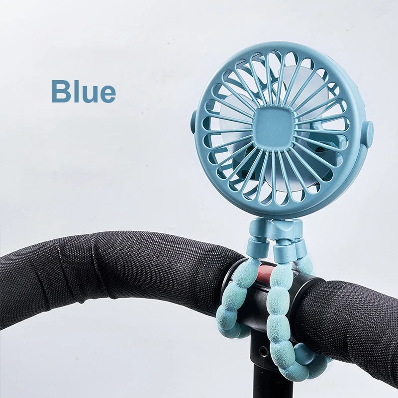 Portable Stroller Fan Mini Baby Clip Fan Smart Octopus Handheld Fan 360° Rotate Bike Car Tripod Fan Rechargeable Clip