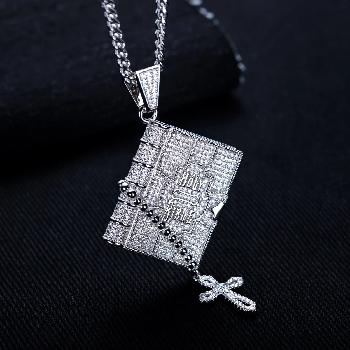 Iced Out Bible Cross Pendant — 925 Silver
