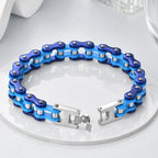 10MM Wide Men's Motorcycle Chain Bracelet Blue Stainless Steel Bicycle Link Design Man Bracelets for Men HipHop