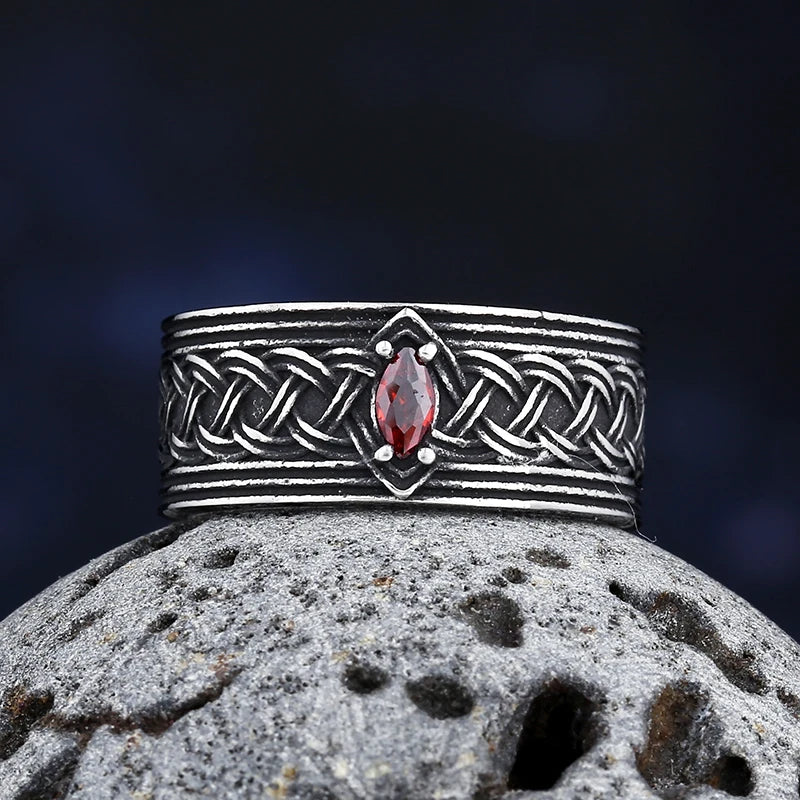 316L Stainless Steel Viking Knot Ring With Red Men Vintage Nordic Viking Totem Odin Men Rings Jewelry Party Gift